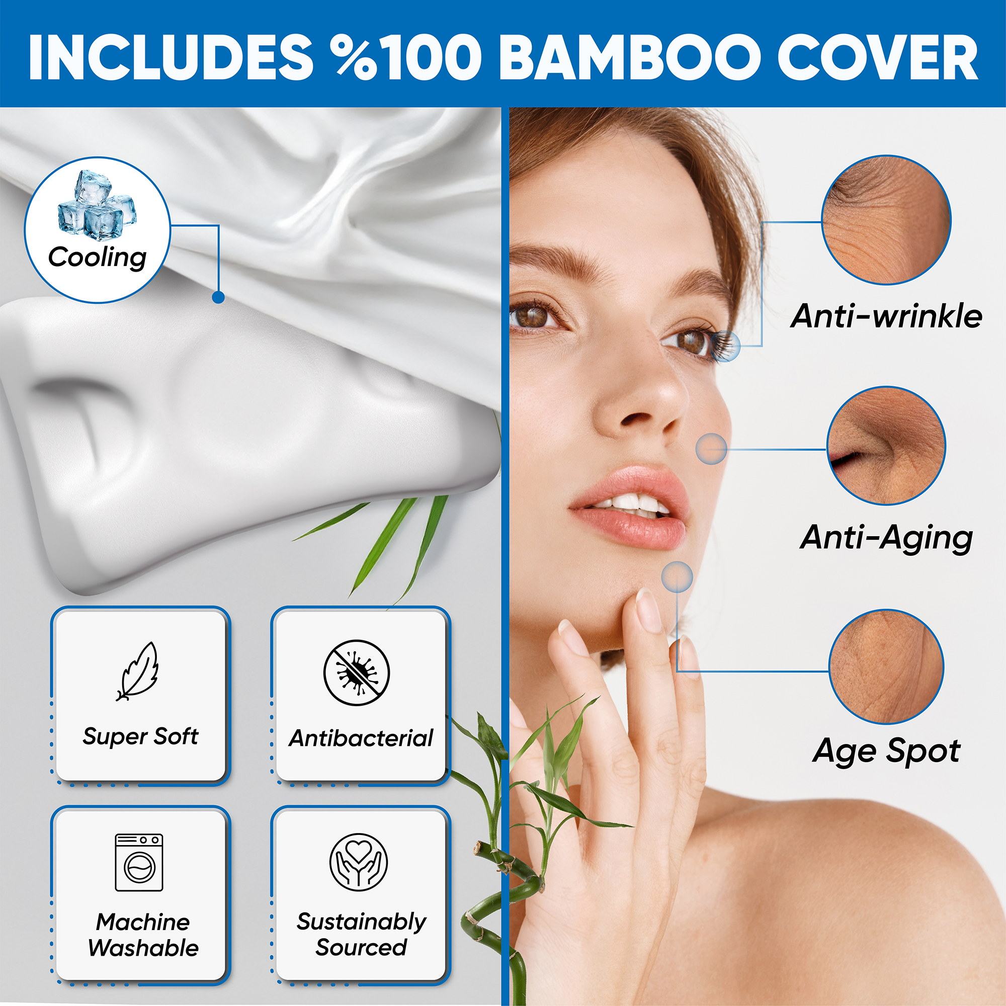 bamboo pillowcase beauty pillow with cooling breathable fabric for sensitive skin